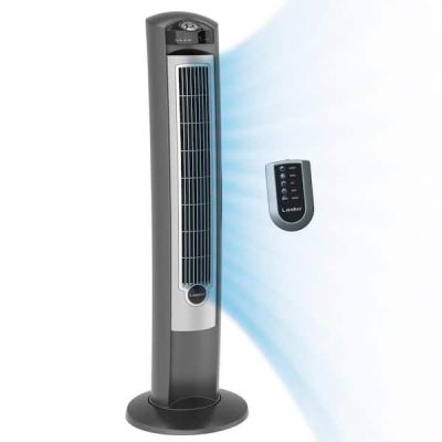 Wind Curve 42 in. 3-Speed Oscillating Platinum Tower Fan with Fresh Air Ionizer and Remote Control