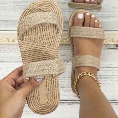 Women Braided Detail Slide Sandals, Vacation Summer Flat Sandals