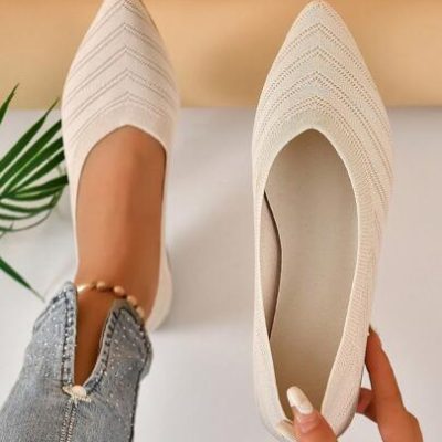 Women Chevron Pattern Point Toe Ballet Flats, Fashion Outdoor Flats