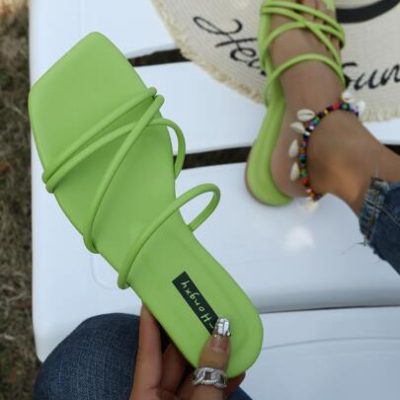 Women Cross Strap Open Toe Slide Sandals, Fashionable Solid Minimalist Flat Sandals