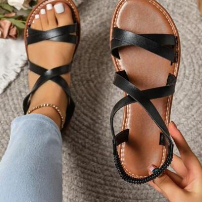 Women Large Size Slip-On Flat Sandals, Comfortable, Lightweight, Casual, Versatile, Suitable For Spring And Summer, Outdoor Wear.