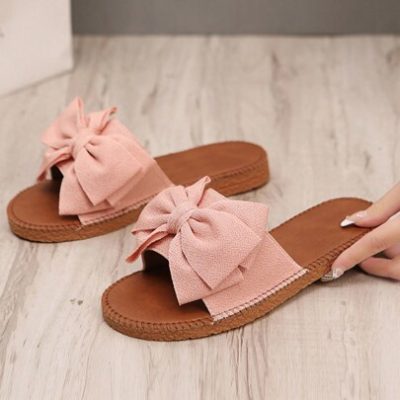 Women Slip-On Slippers With Sweet Bow Detail Knot For Indoor And Outdoor Use