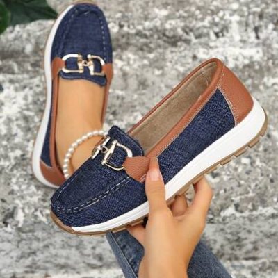 Women’s Casual Sports Shoes With Comfortable Soft Sole And Metal Chain Decor, Loafers