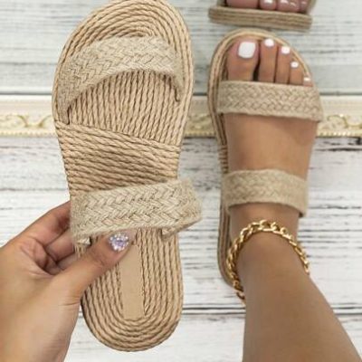 Women’s Flat Sandals With Woven Design And Double Straps