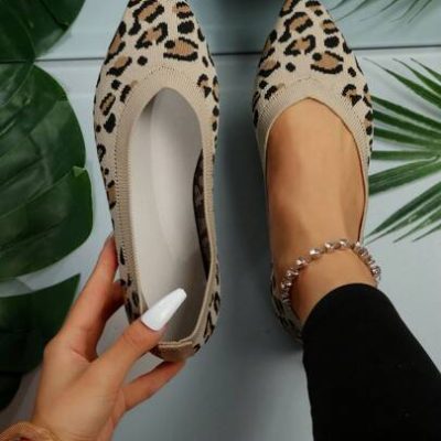 Women’s Leopard Print Peep Toe Ballet Flat, Casual And Fashionable Outdoor Flat Shoes