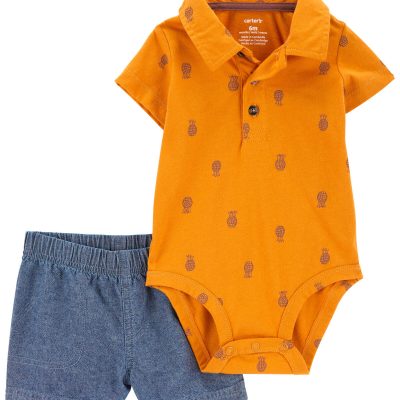 Yellow/Blue Baby 2-Piece Pineapple Polo Bodysuit & Short Set | carters.com