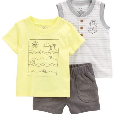 Yellow/Grey Baby 3-Piece Ocean Print Outfit Set | carters.com