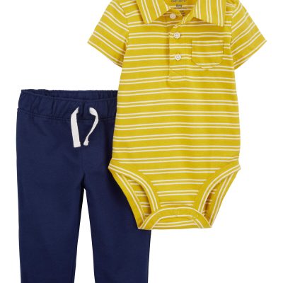 Yellow/Navy Baby 2-Piece Striped Polo Bodysuit & Pants Set | carters.com