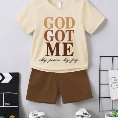 Young Boys’ Letter Printed Short Sleeve T-Shirt And Shorts Set