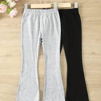 Young Girl 2pcs Knit Bell Bottom Leggings Set For Spring And Autumn