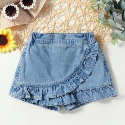 Young Girl Ruffle Trim Denim Skort