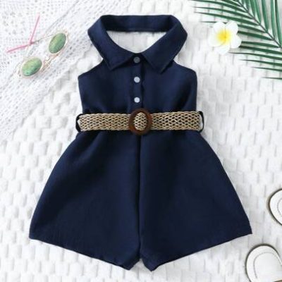 Young Girl Solid Color Halter-Neck Jumpsuit For Daily Wear