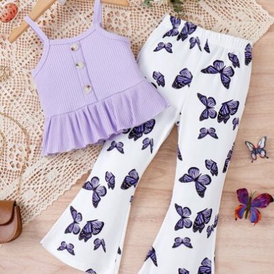 Young Girl Toddler Girls Ruffle Hem Cami Top & Butterfly Print Flare Leg Pants