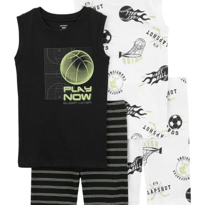 Black/White Kid 4-Piece Basketball 100% Snug Fit Cotton Pajamas | carters.com