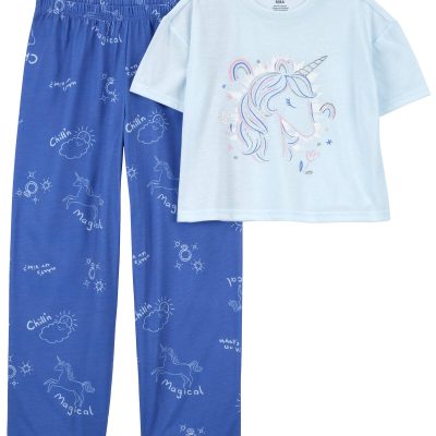 Blue Kid 2-Piece Boxy Crop Unicorn Loose Fit Pajamas | carters.com