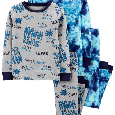 Blue Kid 4-Piece Super Human Blue Tie Dye 100% Snug Fit Cotton Pajamas | carters.com