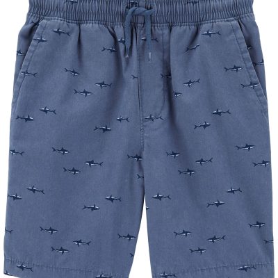 Blue Kid Shark Print Drawstring Canvas Shorts | carters.com