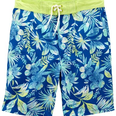 Blue Kid Tropical Print Swim Trunks | carters.com