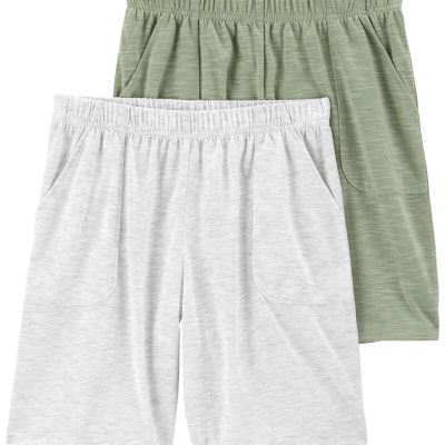 Green/Grey Kid 2-Pack Pull-On Slub Jersey Pajama Shorts | carters.com