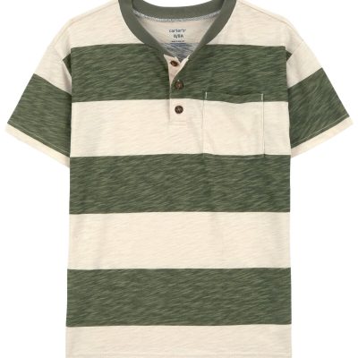 Green/Ivory Kid Striped Jersey Henley | carters.com