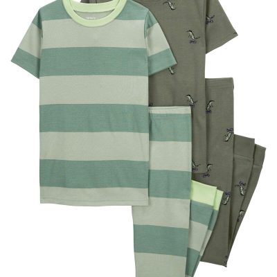 Green Kid 4-Piece Rugby Stripe 100% Snug Fit Cotton Pajamas | carters.com