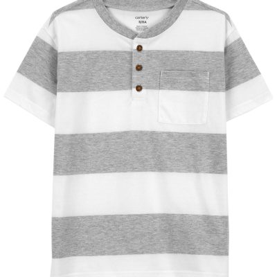 Grey/White Kid Striped Jersey Henley | carters.com