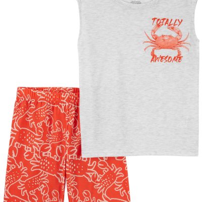 Heather/Red Kid 2-Piece Crab Loose Fit Pajama Set | carters.com