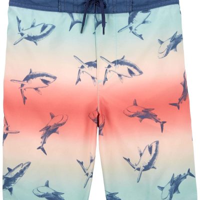 Multi Kid Ombre Shark Print Swim Trunks | carters.com