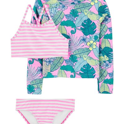 Multi Kid Tropical Chameleon 3-Piece Rashguard Set | carters.com