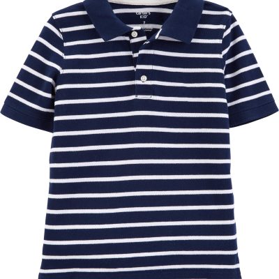 Navy/White Kid Navy Striped Piqué Polo Shirt | carters.com