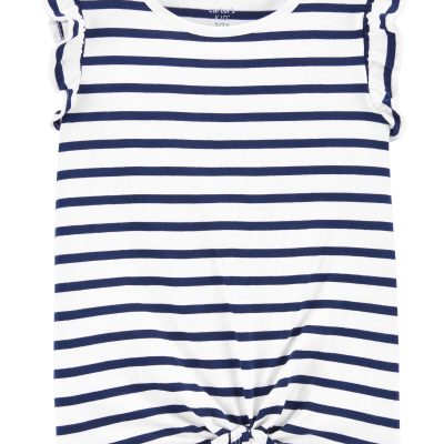 Navy/White Kid Tie-Front Jersey Tee | carters.com