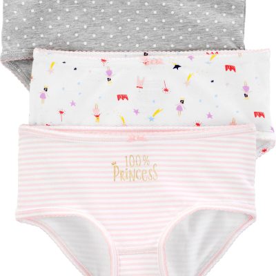 Pink/Grey 3-Pack Princess Print Cotton Underwear | carters.com