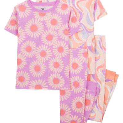 Pink Kid 4-Piece Daisy 100% Snug Fit Cotton Pajamas | carters.com