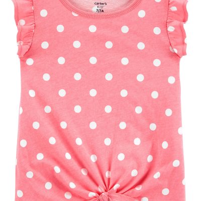 Pink Kid Polka Dot Tie-Front Jersey Tee | carters.com