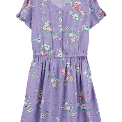 Purple Kid LENZING™ ECOVERO™ Button-Front Vintage Floral Dress | carters.com