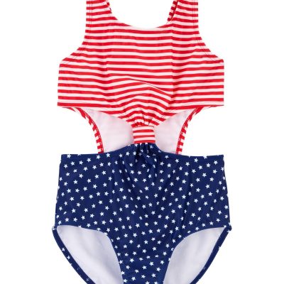 Red, White, Blue Kid Stars and Stripes 1-Piece Cut-Out Swimsuit | carters.com