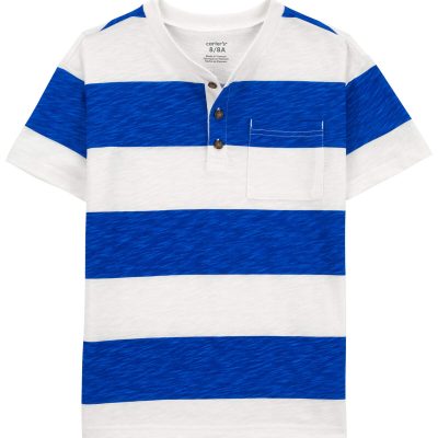 White/Blue Kid Striped Jersey Henley | carters.com